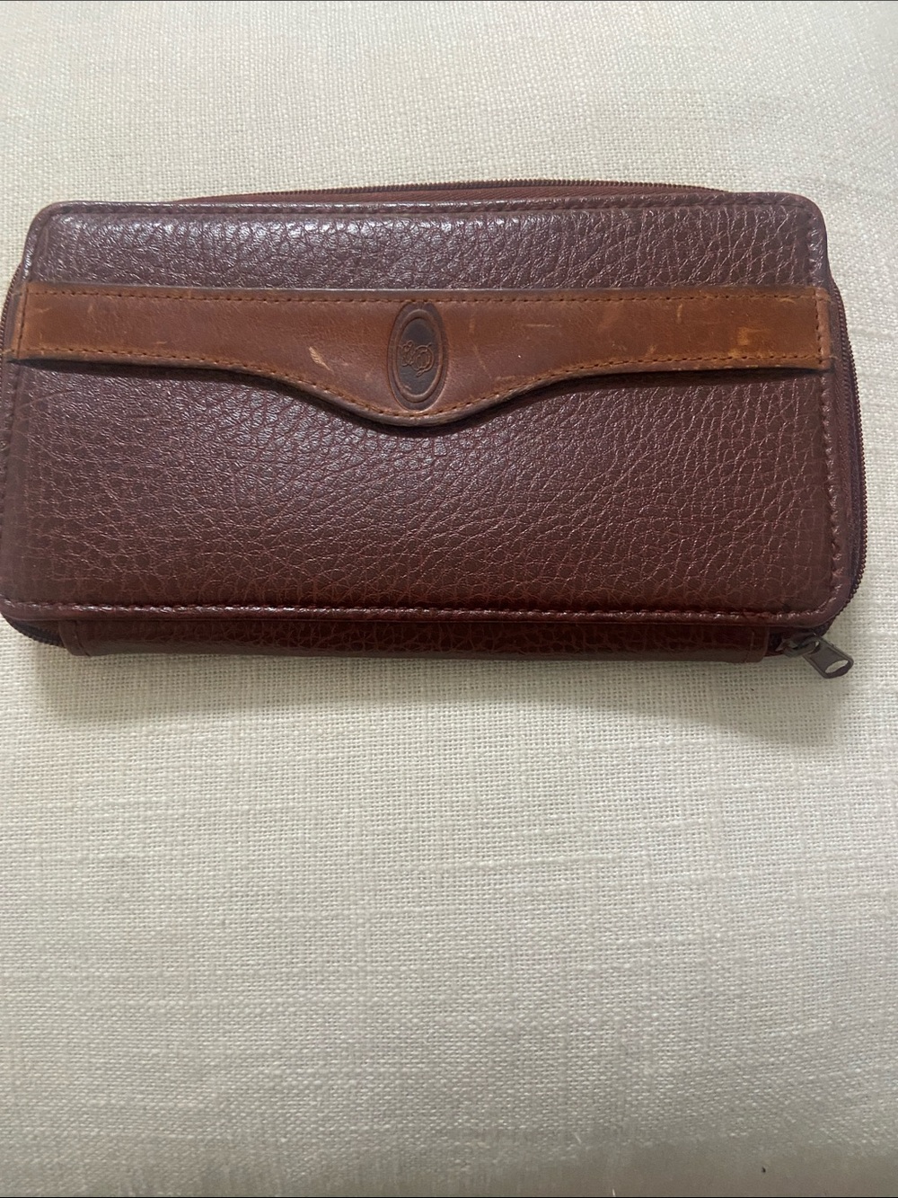 Women's Brown Leather Zip Wallet - Two-Tone Brown